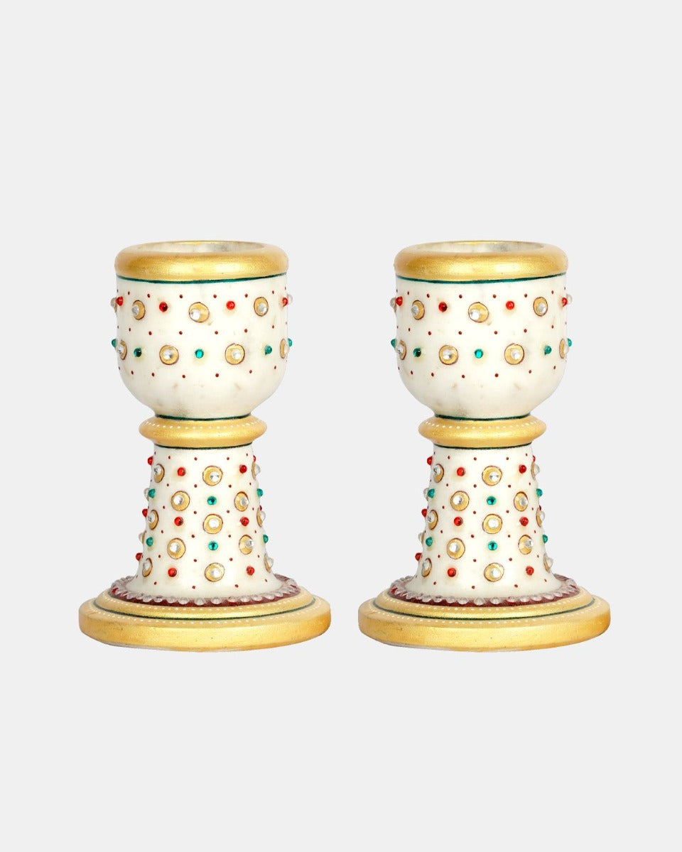 Marble Handcrafted Candle Stands Set of 2 — false