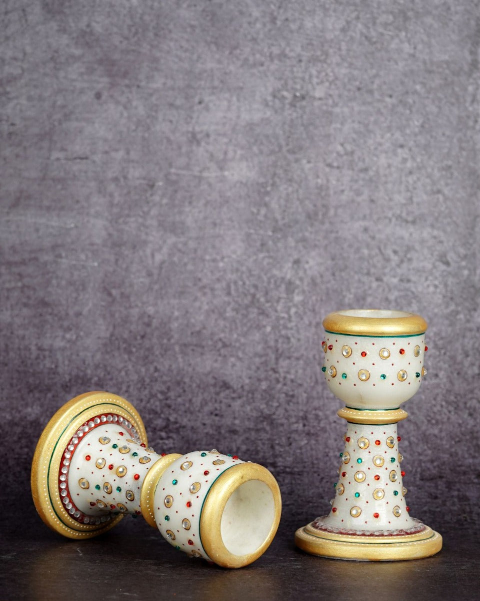 Marble Handcrafted Candle Stands Set of 2 — false