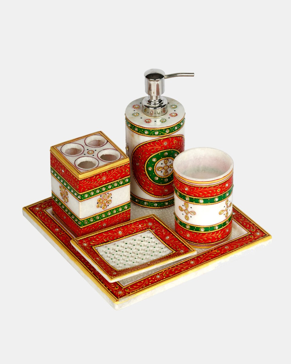 Marble Handcrafted Bathroom Accessories Set — false