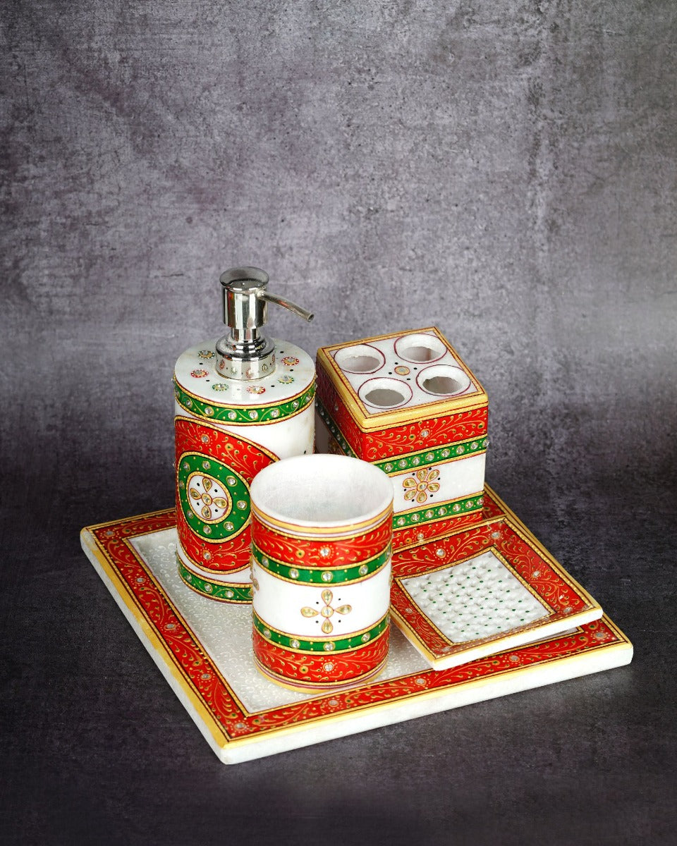 Marble Handcrafted Bathroom Accessories Set — false