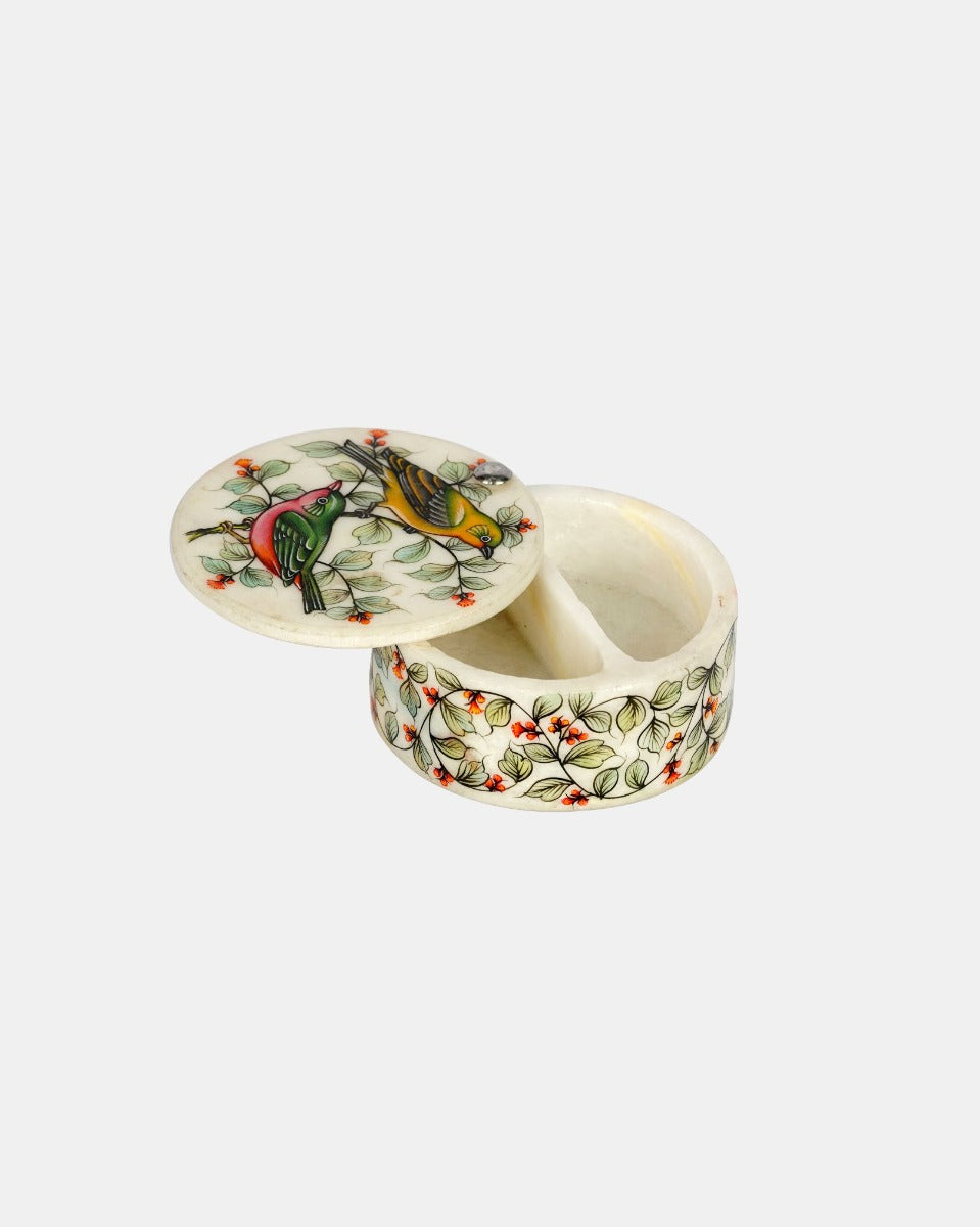 Hand Carved Marble Inlay Container with Partition — false