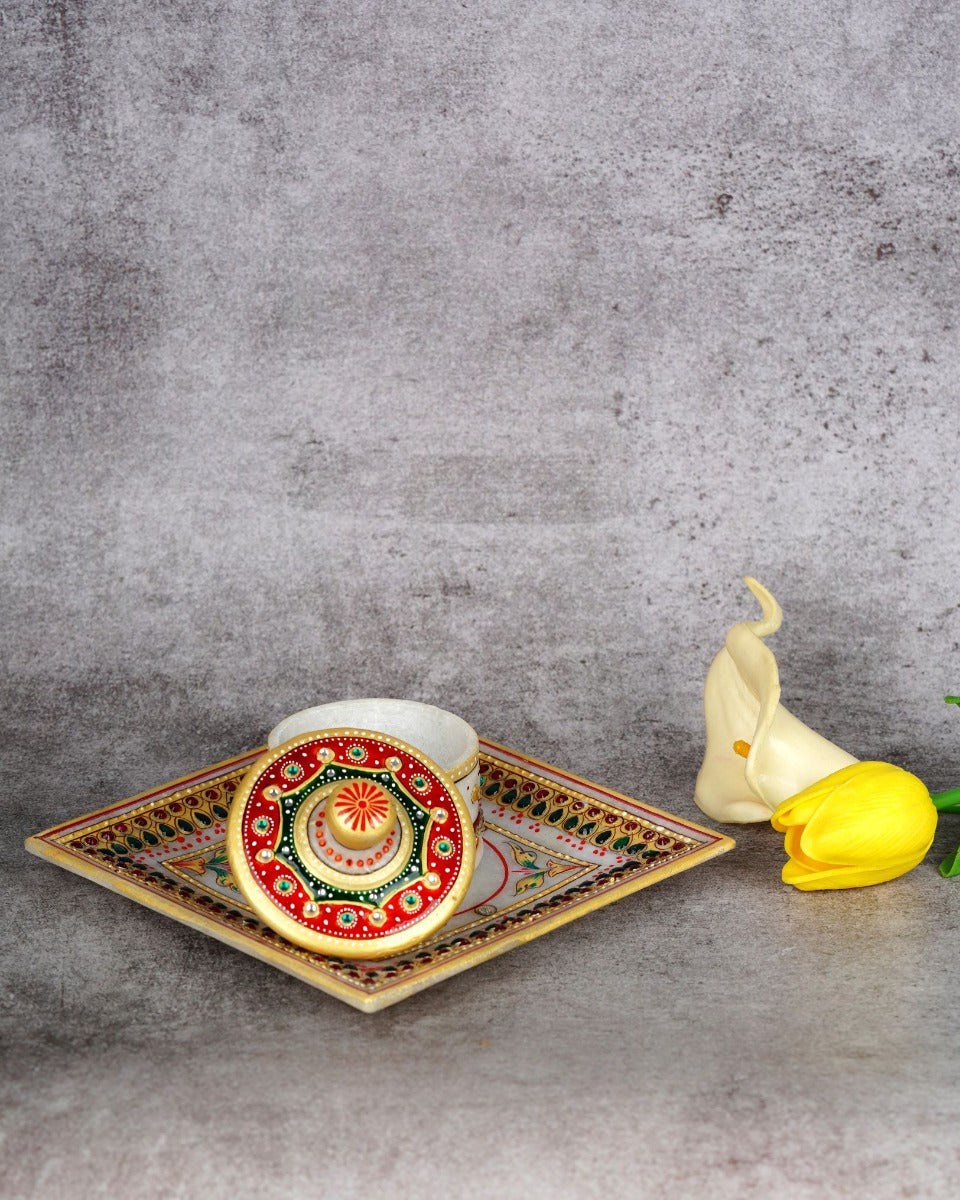 Marble Handcrafted Container Box with Tray — false