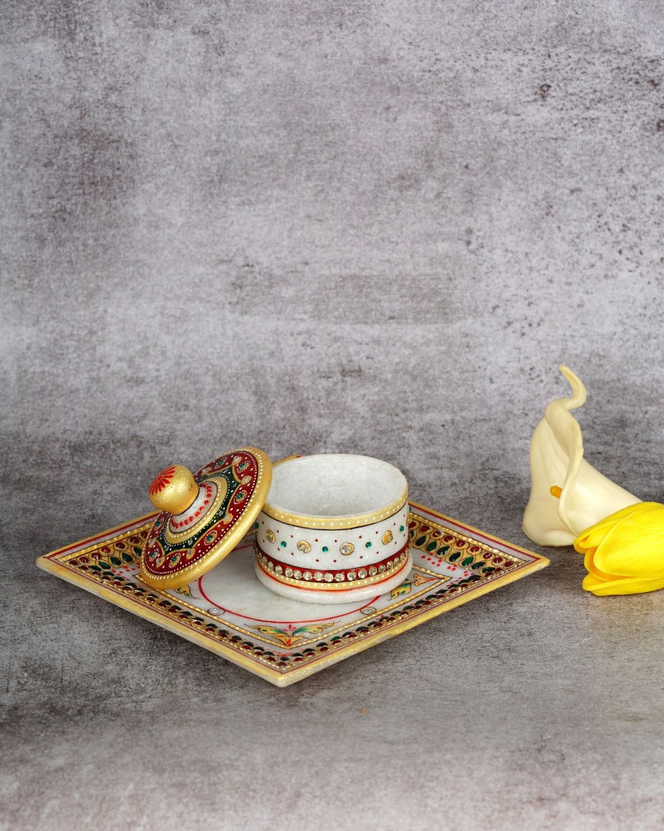 Marble Handcrafted Container Box with Tray — false