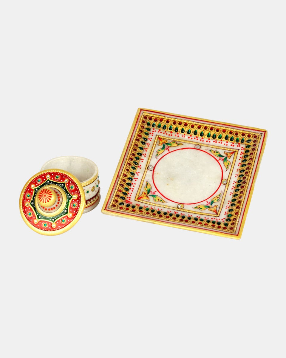 Marble Handcrafted Container Box with Tray — false