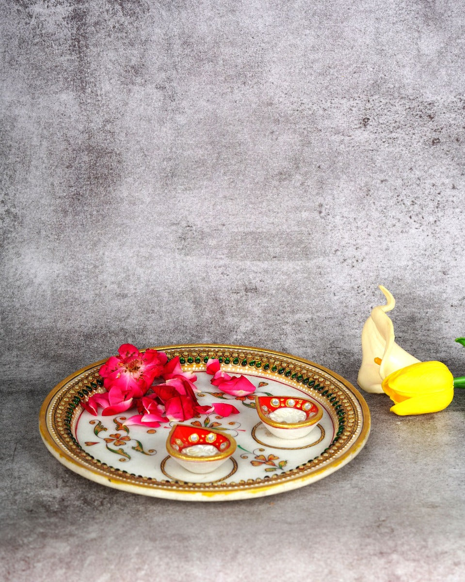 Handcrafted Marble Puja Thali — false