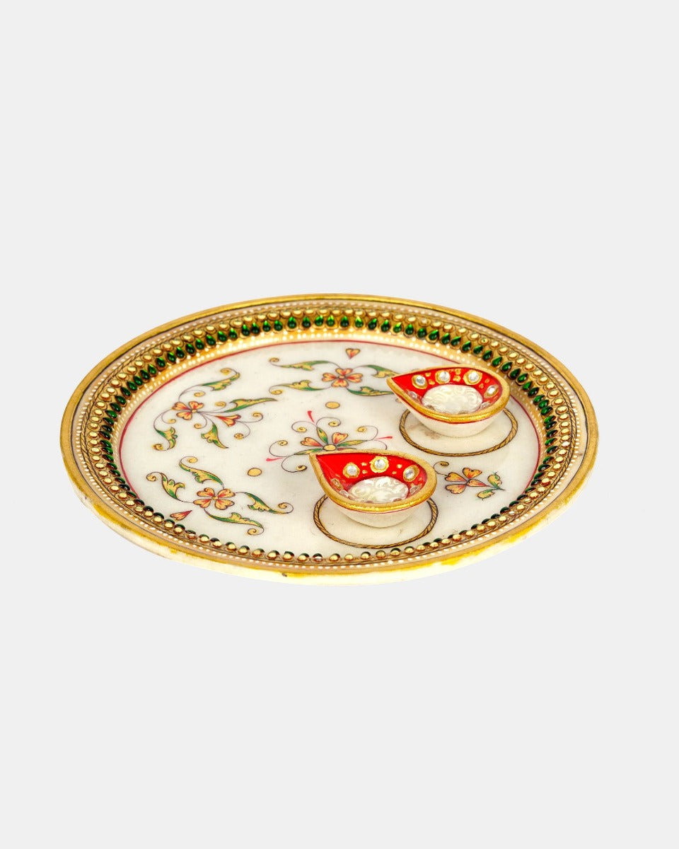 Handcrafted Marble Puja Thali — false