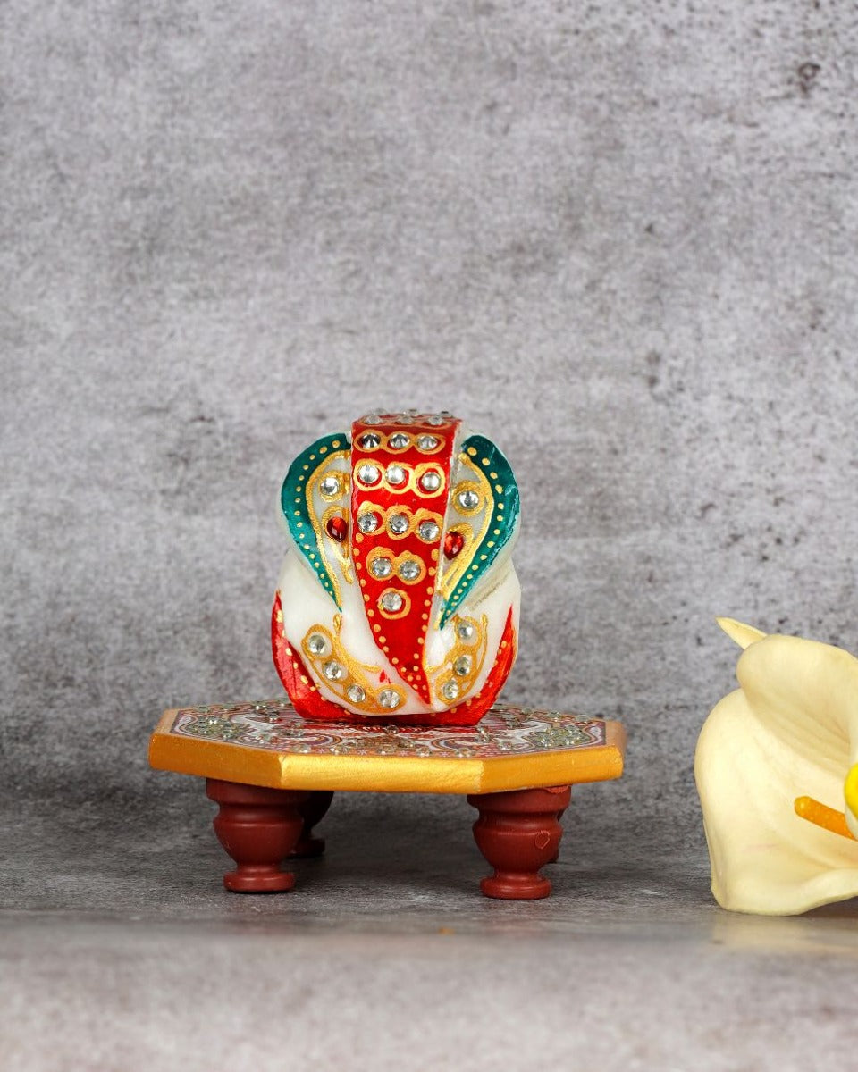 Marble Handcrafted Chowki Ganesha — false