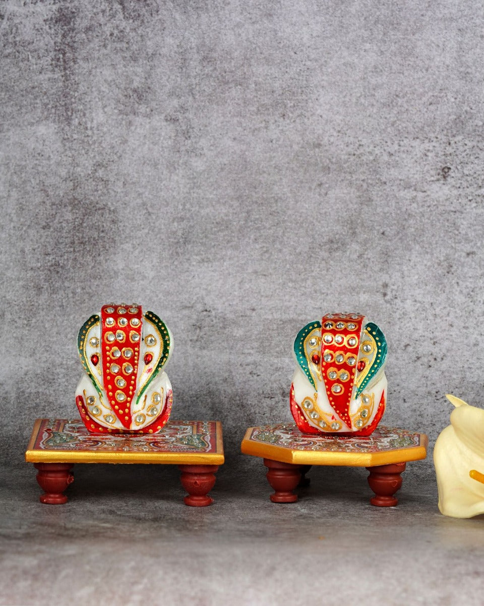 Marble Handcrafted Chowki Ganesha — false