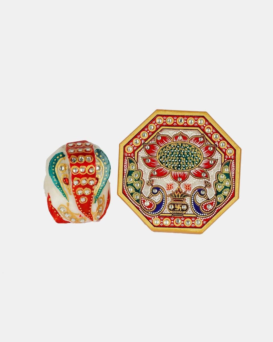 Marble Handcrafted Chowki Ganesha — false