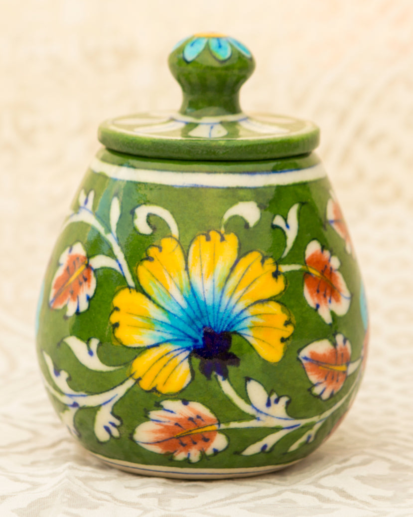 Blue Pottery- Handcrafted Green Sugar Pot — false