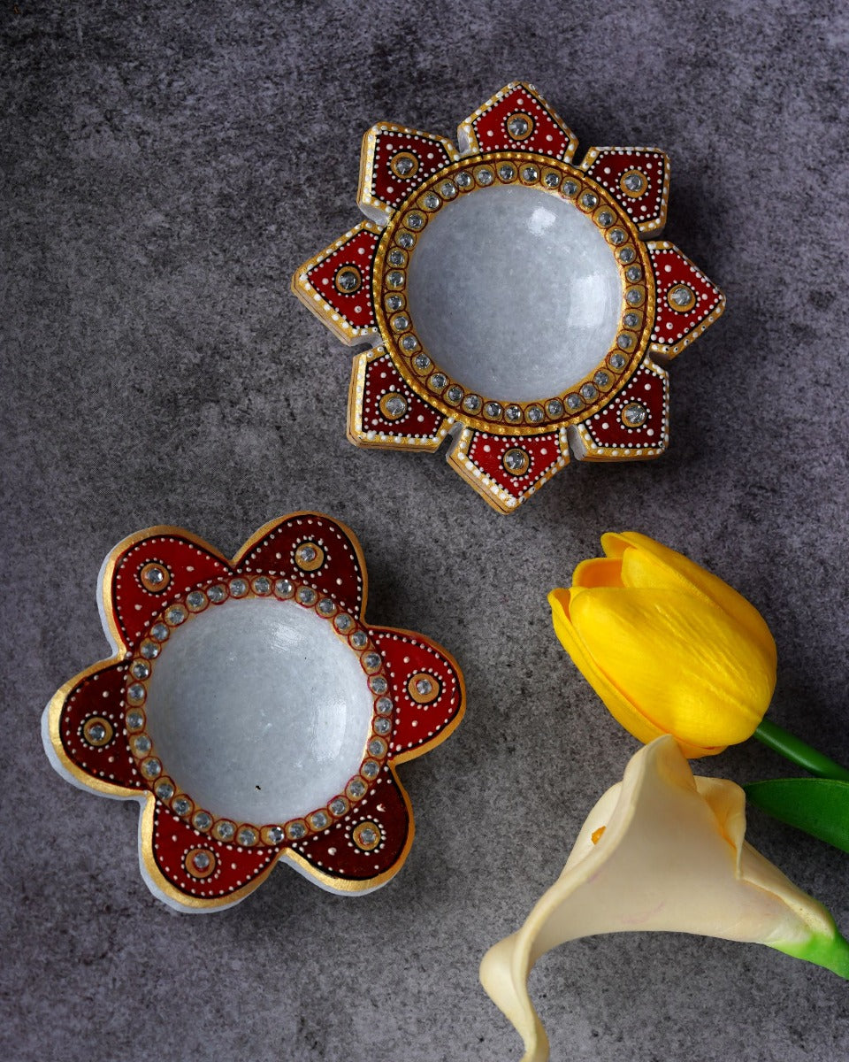 Handcrafted Marble Diyas- Set of 2 — false