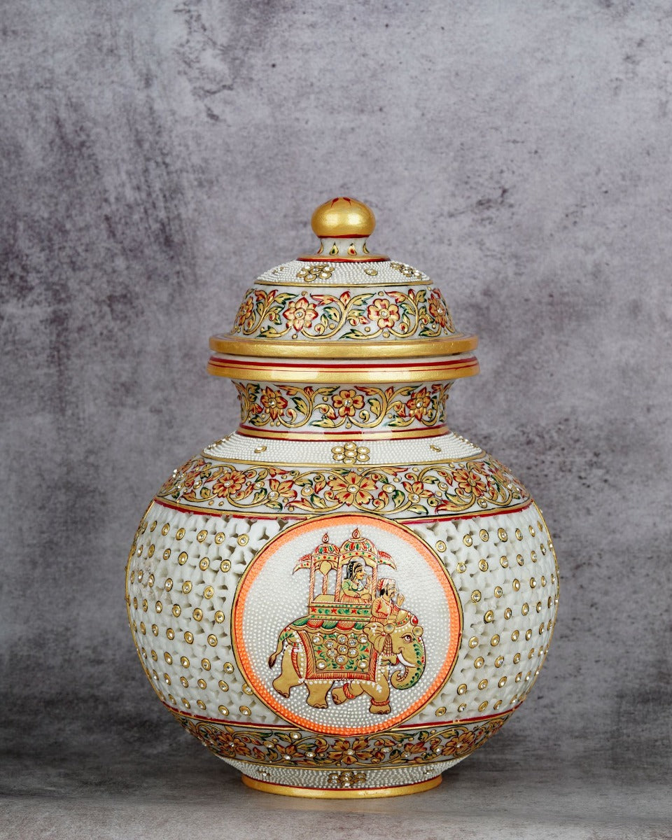 Handcrafted Fine Work Marble Pot — false