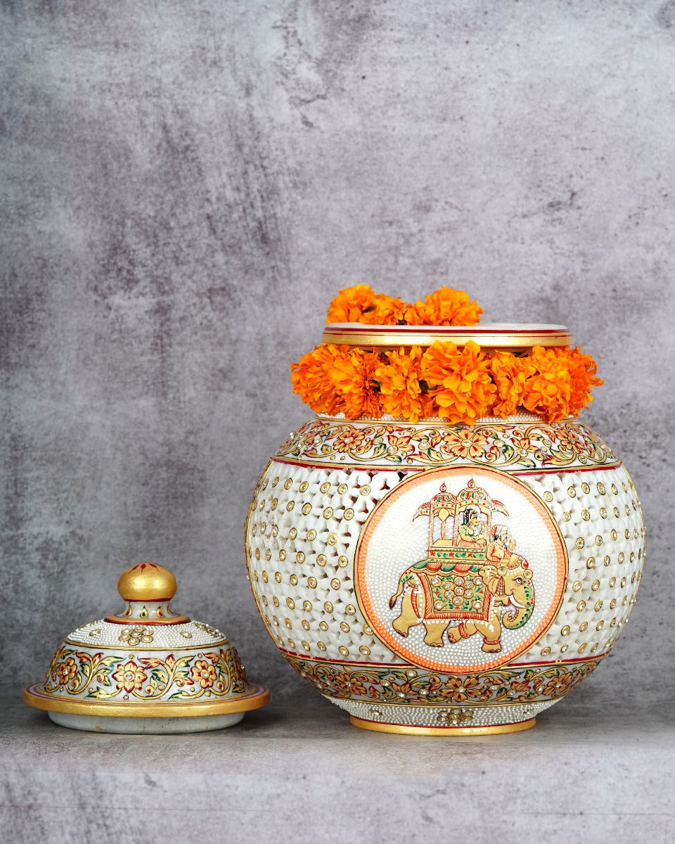 Handcrafted Fine Work Marble Pot — false