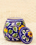 Blue Pottery- Floral Design Handcrafted Condiment Jar — false