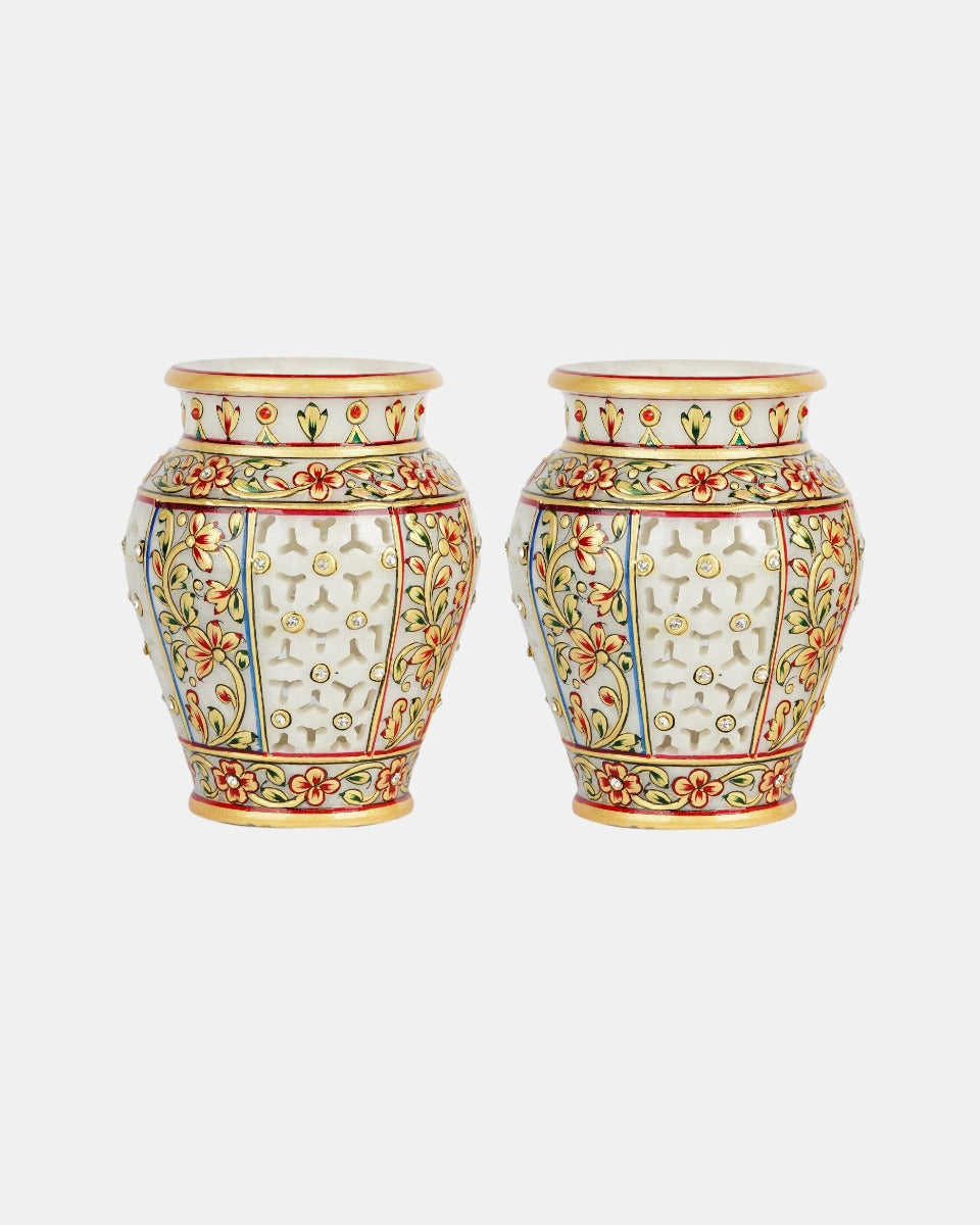 Marble Handcrafted Meenakari Work Vase 1pc — false