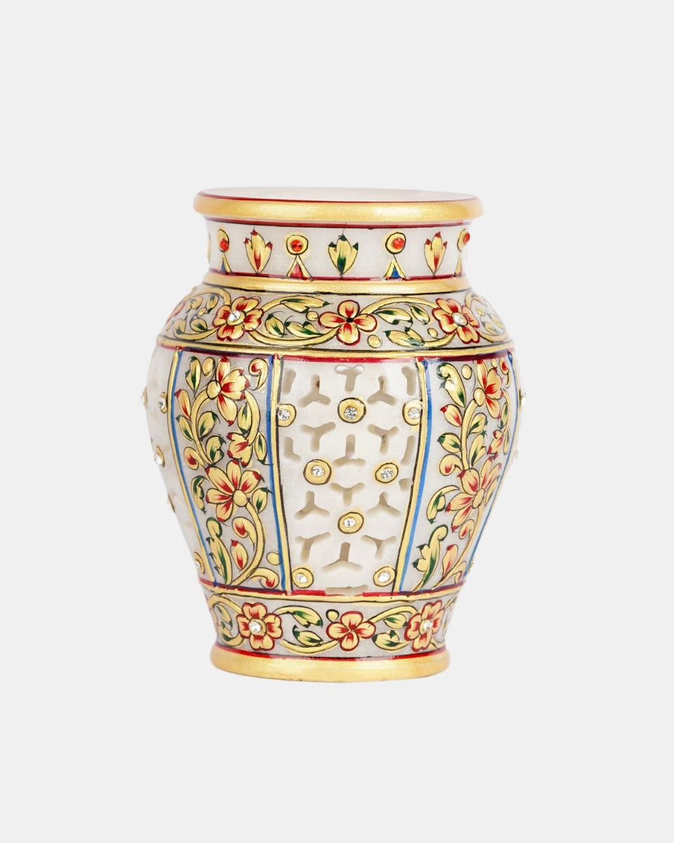 Marble Handcrafted Meenakari Work Vase 1pc — false