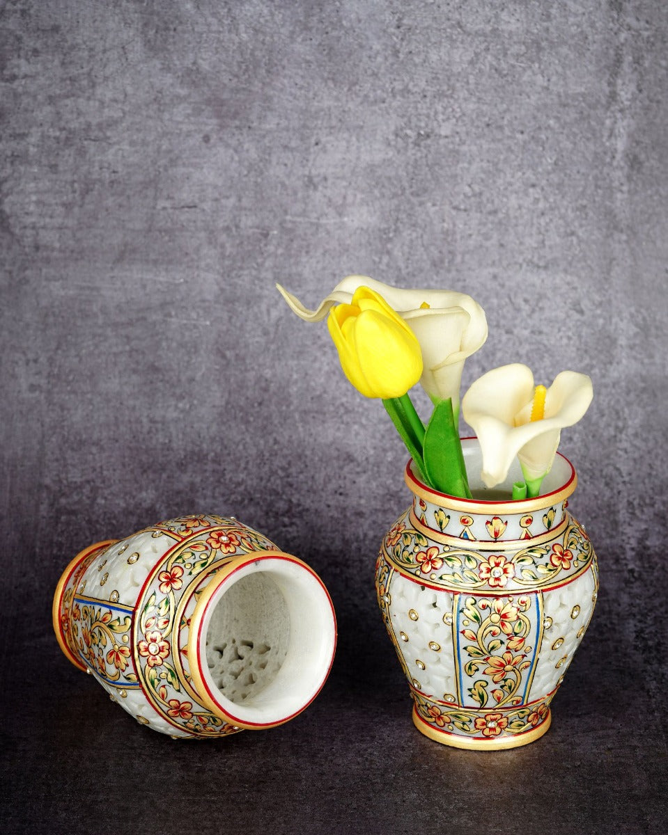 Marble Handcrafted Meenakari Work Vase 1pc — false