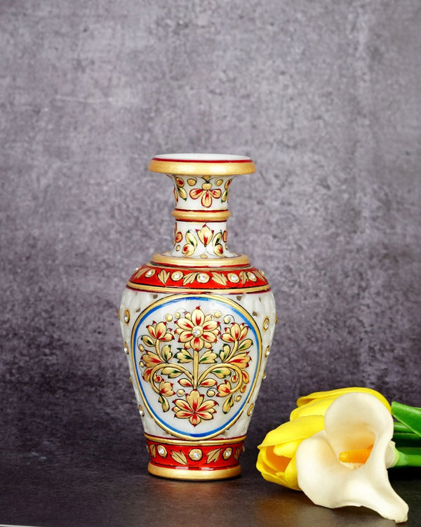 Marble Handcrafted Decorative Meenakari Work Vase — false