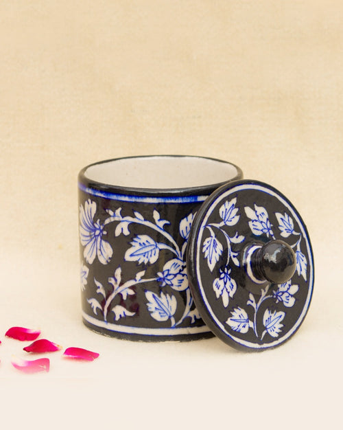 Blue Pottery - Multi-Purpose Utility Jar in White Floral Design — false