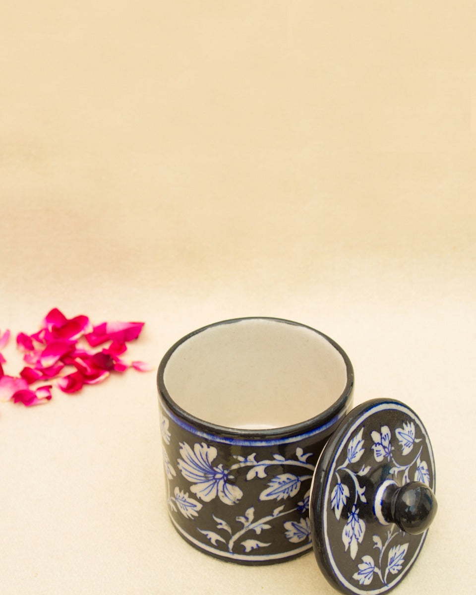 Blue Pottery - Multi-Purpose Utility Jar in White Floral Design — false