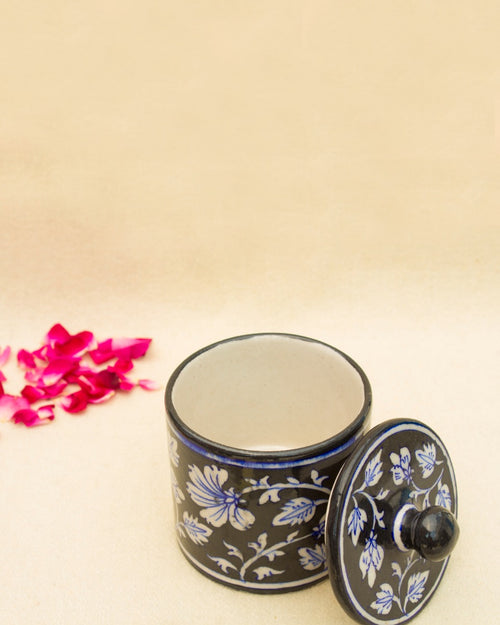 Blue Pottery - Multi-Purpose Utility Jar in White Floral Design — false