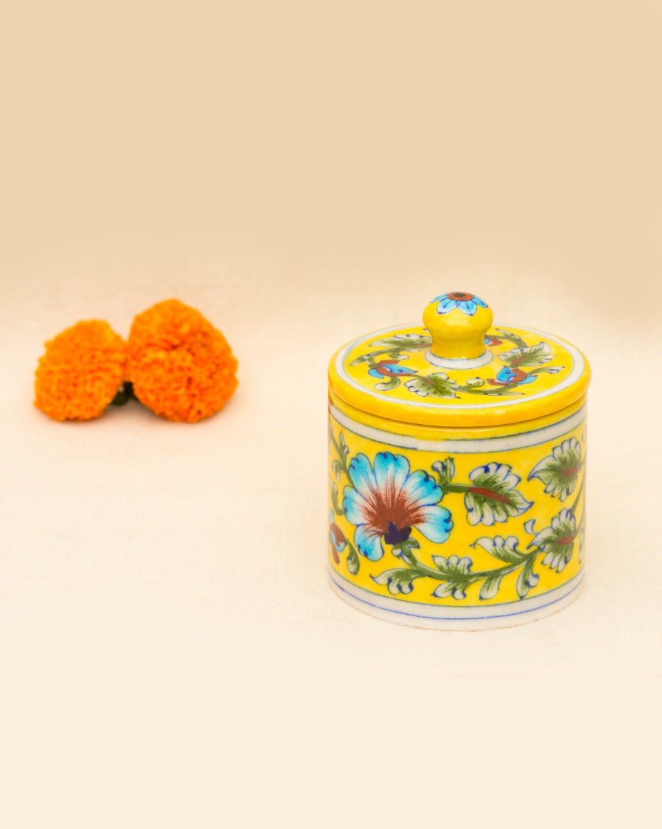 Blue Pottery - Handcrafted Yellow Cotton Jar — false