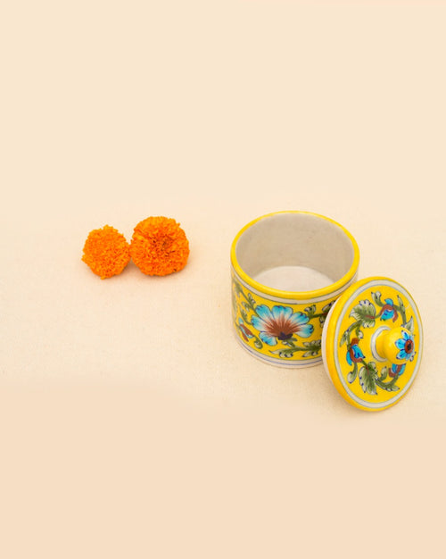 Blue Pottery - Handcrafted Yellow Cotton Jar — false