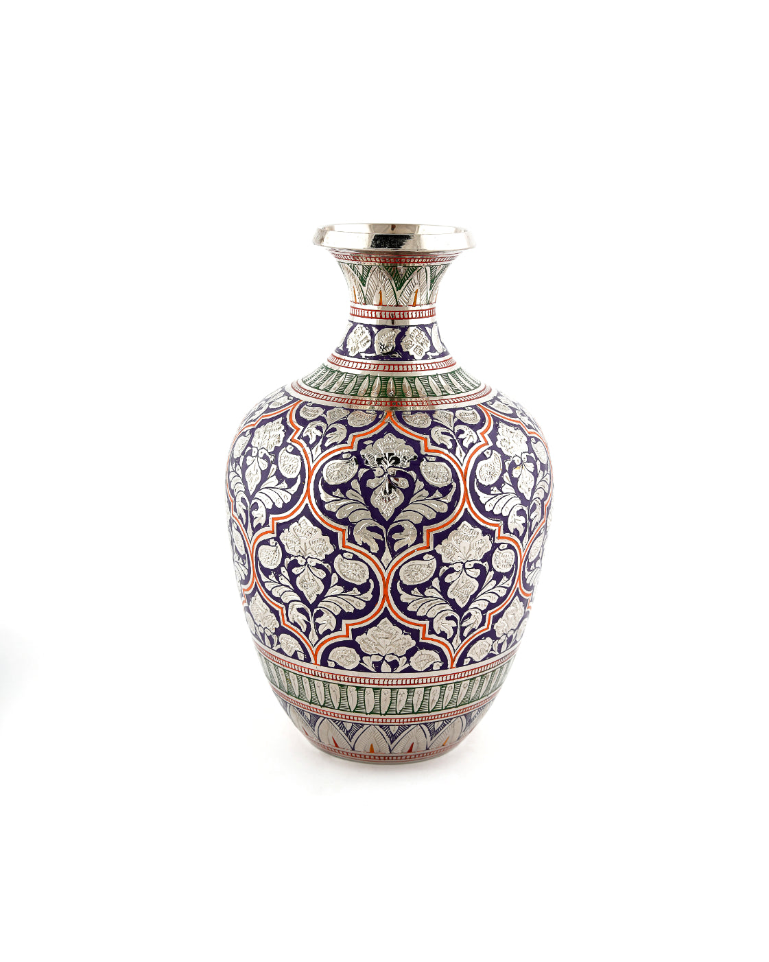 Brass Handcrafted Bottle Design Pot — Blue, 8 inch