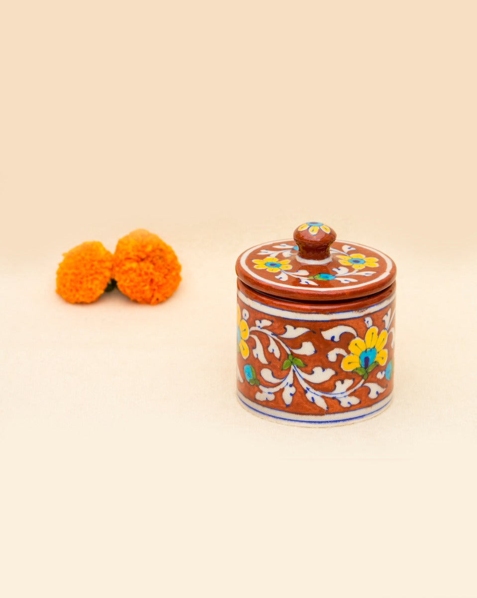 Blue Pottery - Handcrafted Red Cotton Jar — false