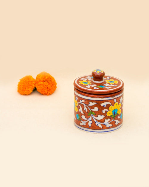 Blue Pottery - Handcrafted Red Cotton Jar — false