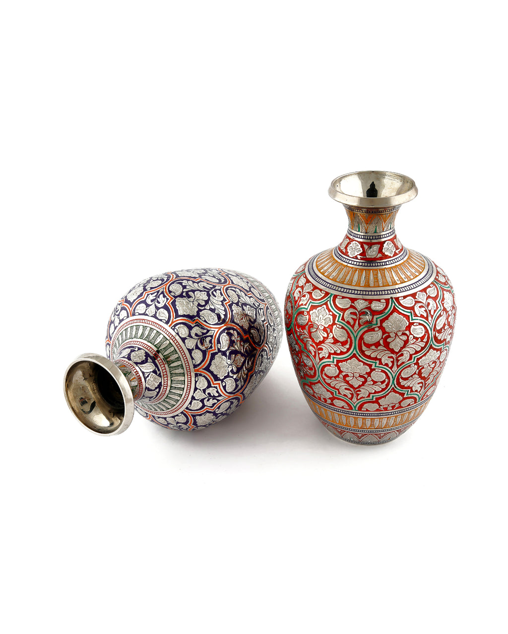 Brass Handcrafted Bottle Design Pot — Blue, 6 inch