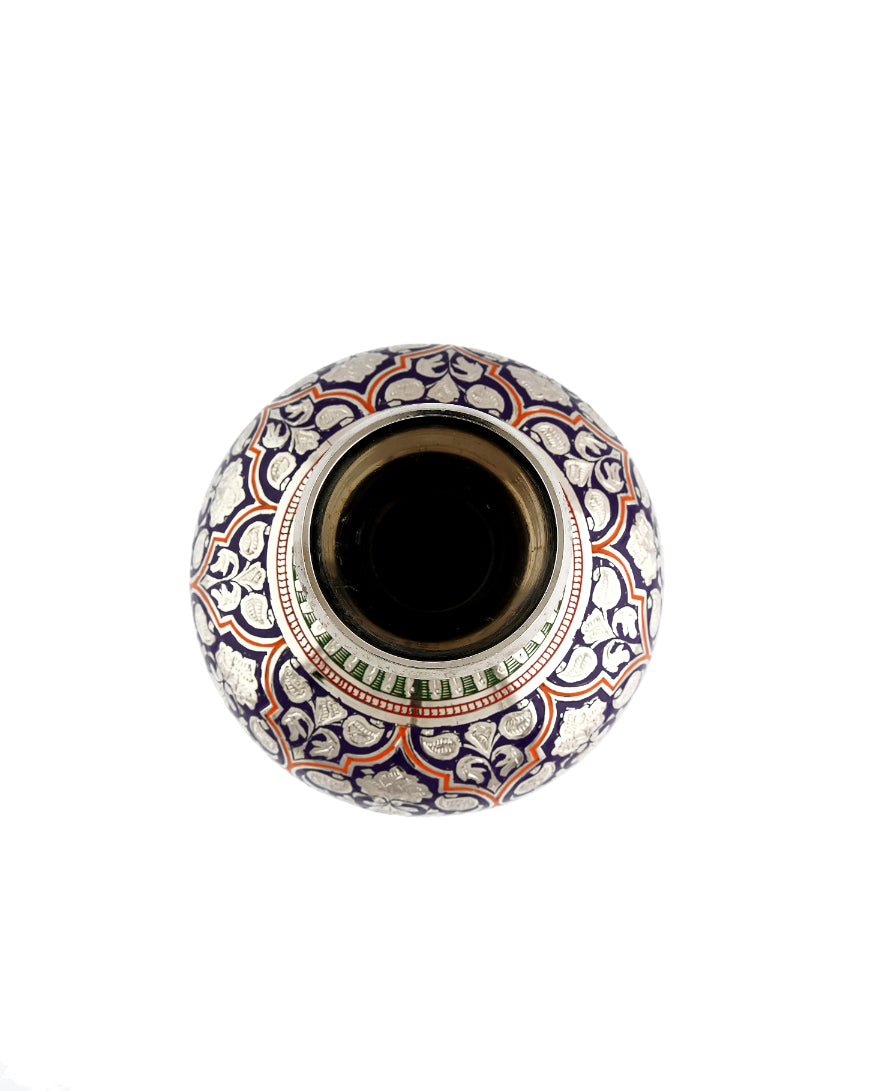 Brass Handcrafted Bottle Design Pot — Red, 6 inch