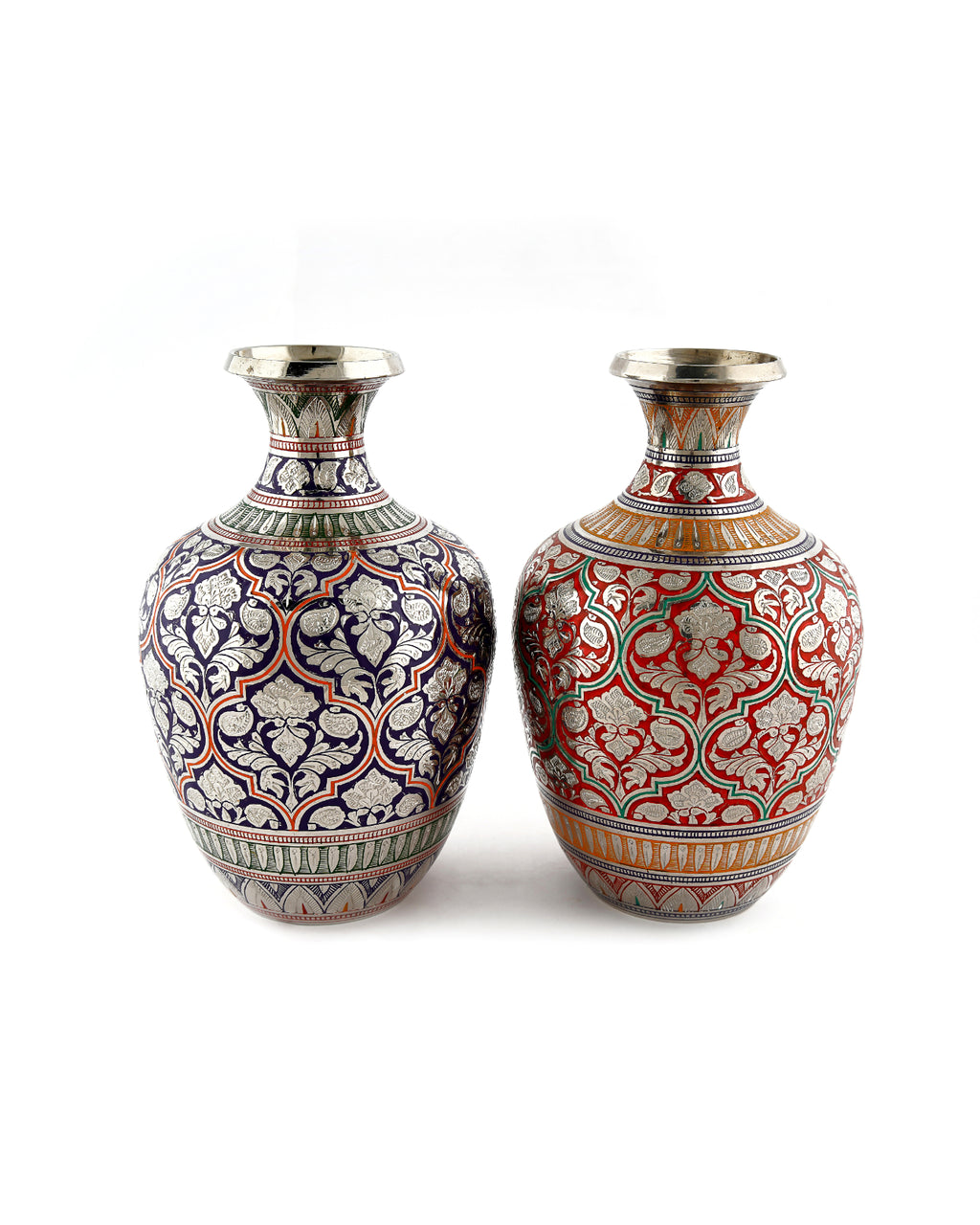 Brass Handcrafted Bottle Design Pot — Blue, 8 inch