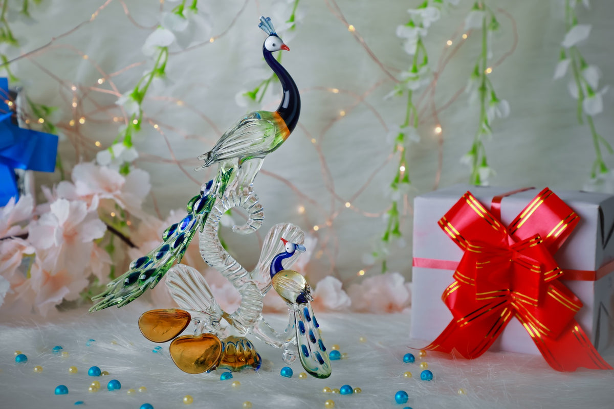 Crystal Handcrafted Peacock and Peachick — false