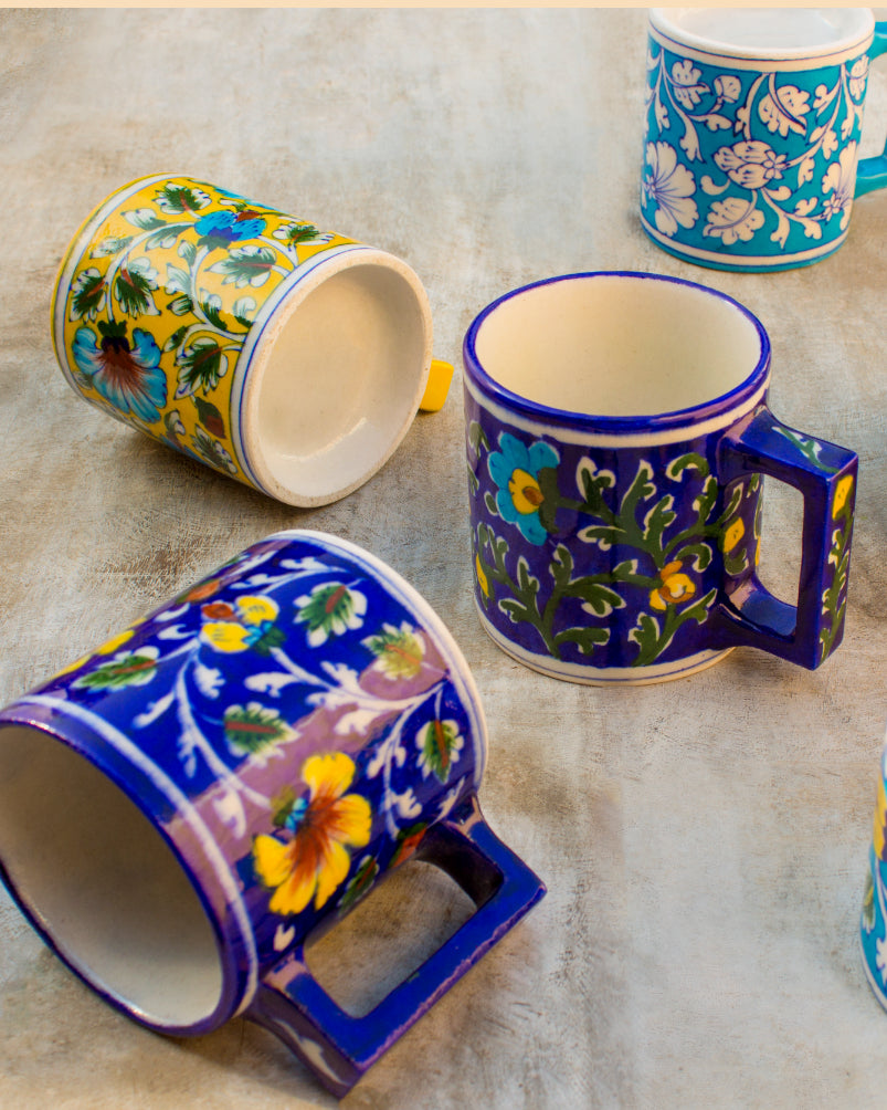 Blue Pottery- Handcrafted Coffee Mug(Yellow) — false