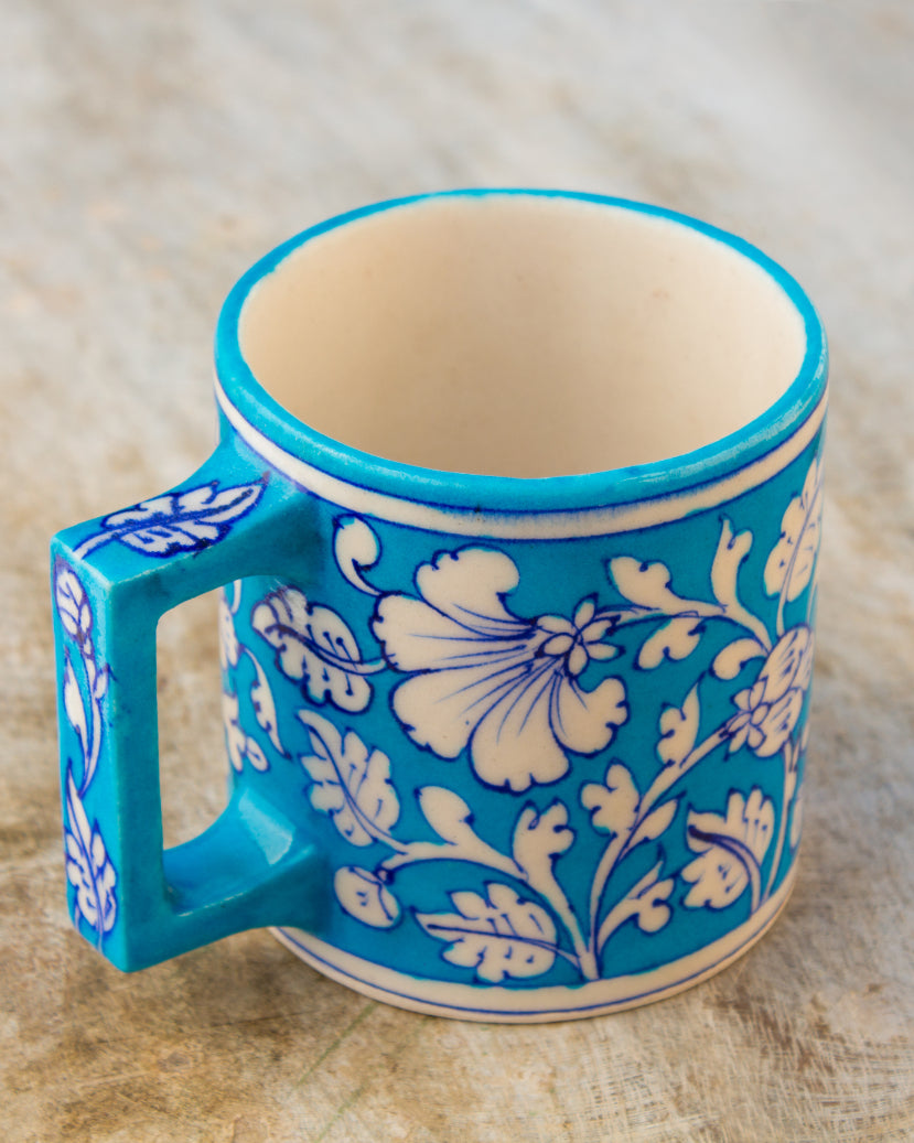 Blue Pottery- Handcrafted Coffee Mug(Sky Blue & White) — false
