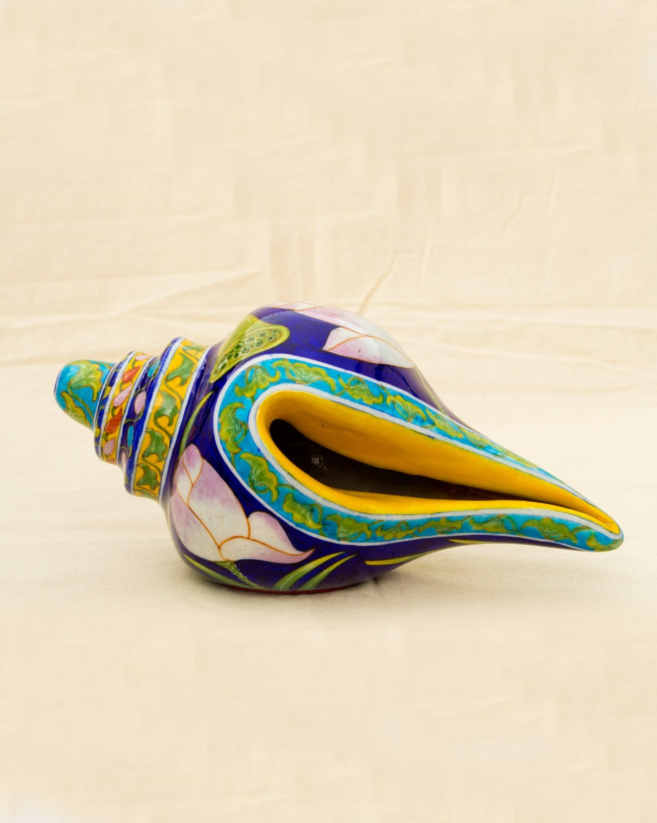 Handcrafted Shank with Lotus Print Design-Blue Pottery — false