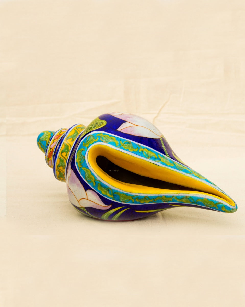 Handcrafted Shank with Lotus Print Design-Blue Pottery — false