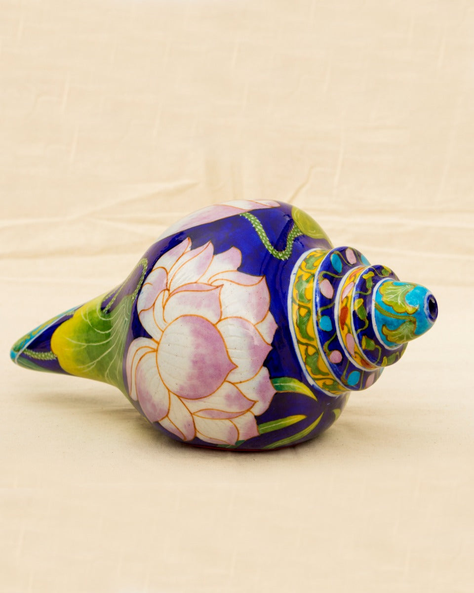 Handcrafted Shank with Lotus Print Design-Blue Pottery — false
