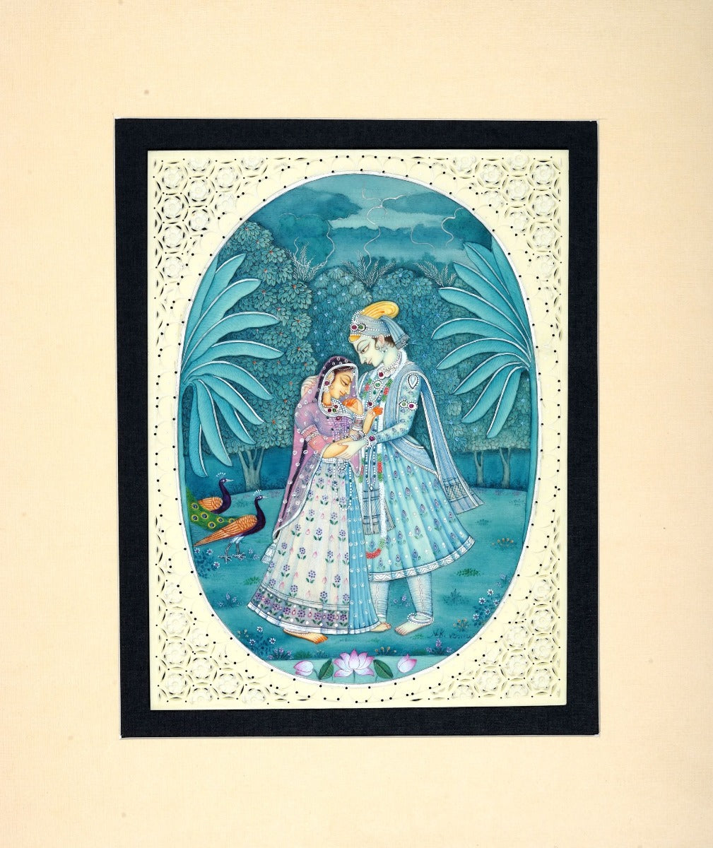 Radha Krishana miniature painting on Artificial Ivory (unframed) — false