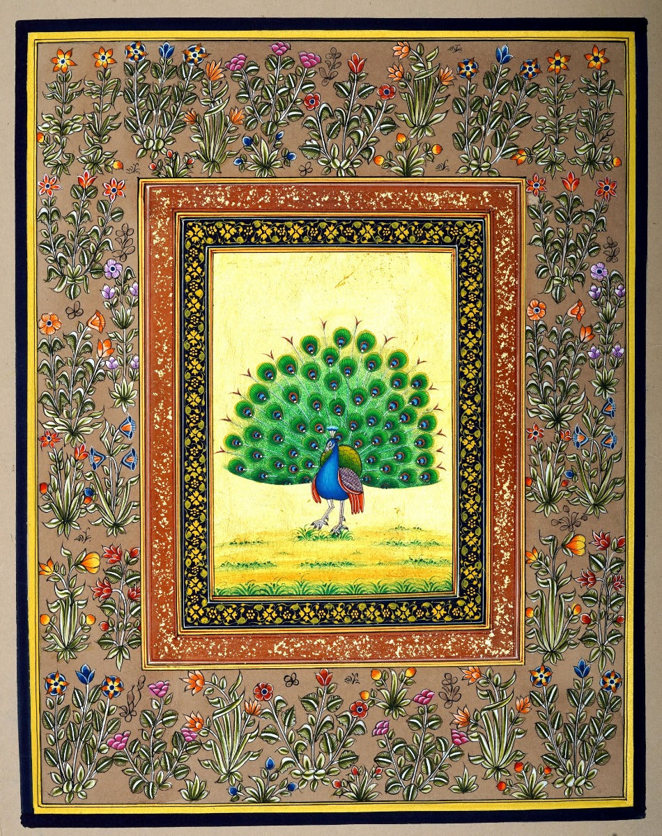 Peacock Miniature Painting Gold Plated (unframed) — false