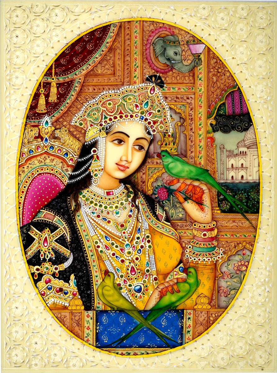 Shah Jahan & Mumtaz Miniature Painting - Artificial Ivory (Unframed) — false
