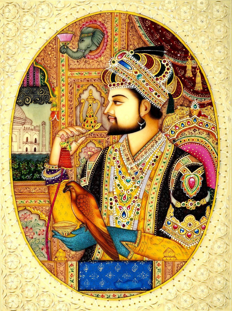 Shah Jahan & Mumtaz Miniature Painting - Artificial Ivory (Unframed) — false