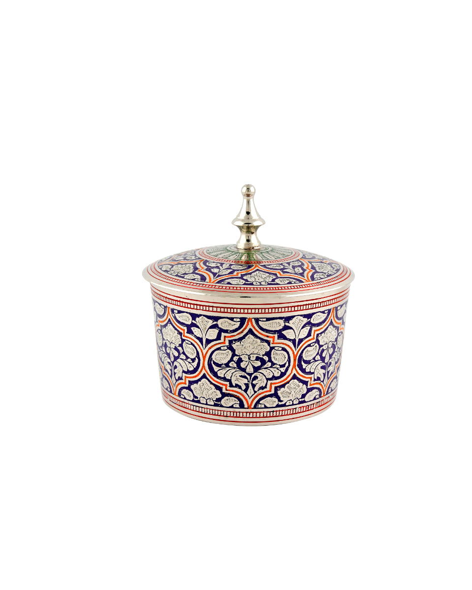 Brass Handcrafted Marori Khulai Work Container — Green, 2.5 inch