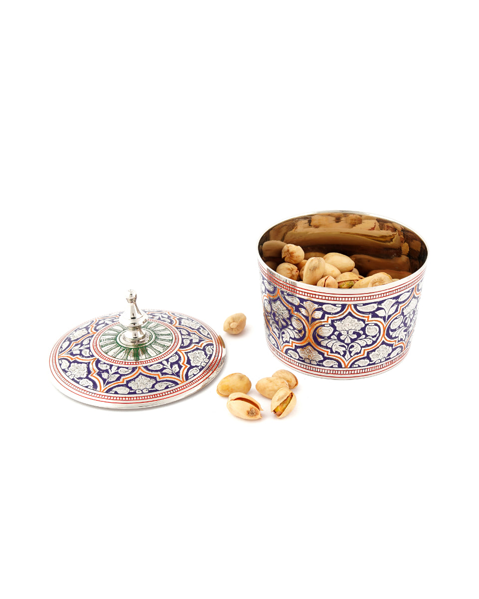 Brass Handcrafted Marori Khulai Work Container — Red, 2.5 inch