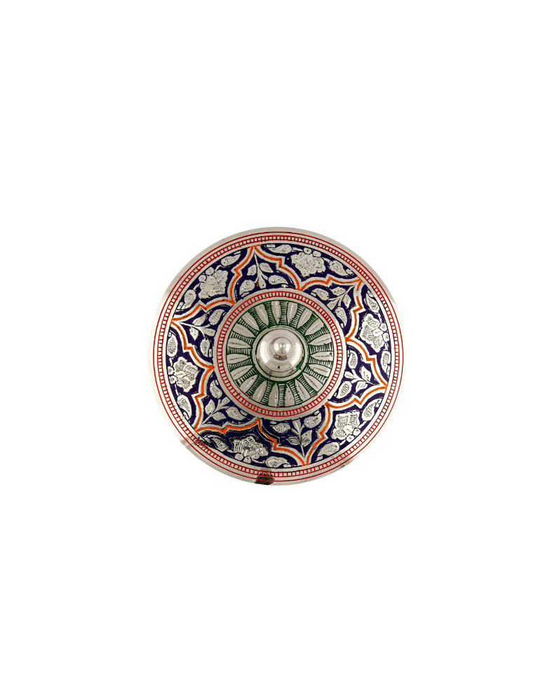 Brass Handcrafted Marori Khulai Work Container — Blue, 4 inch