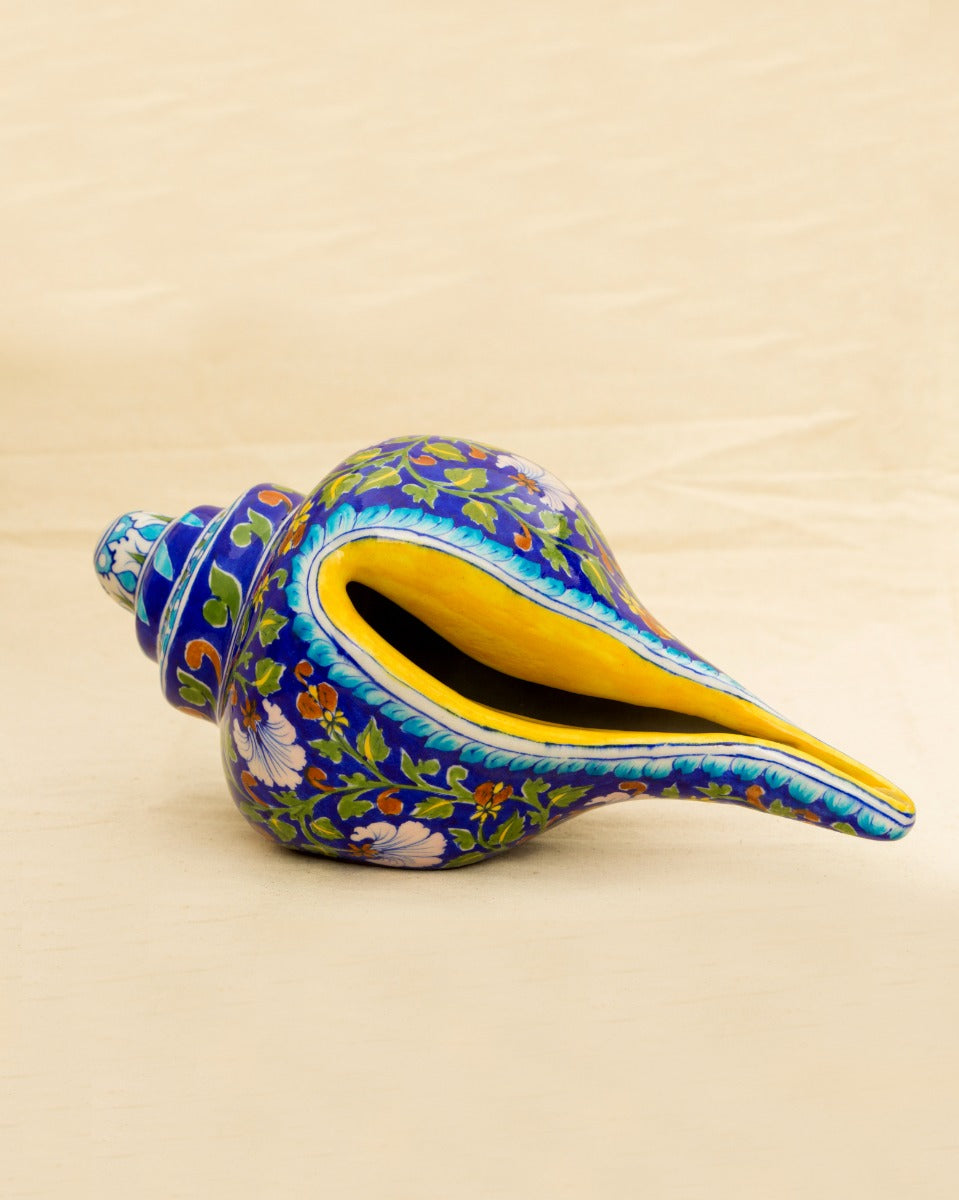 Handcrafted Shank with Flower Print Design-Blue Pottery — false