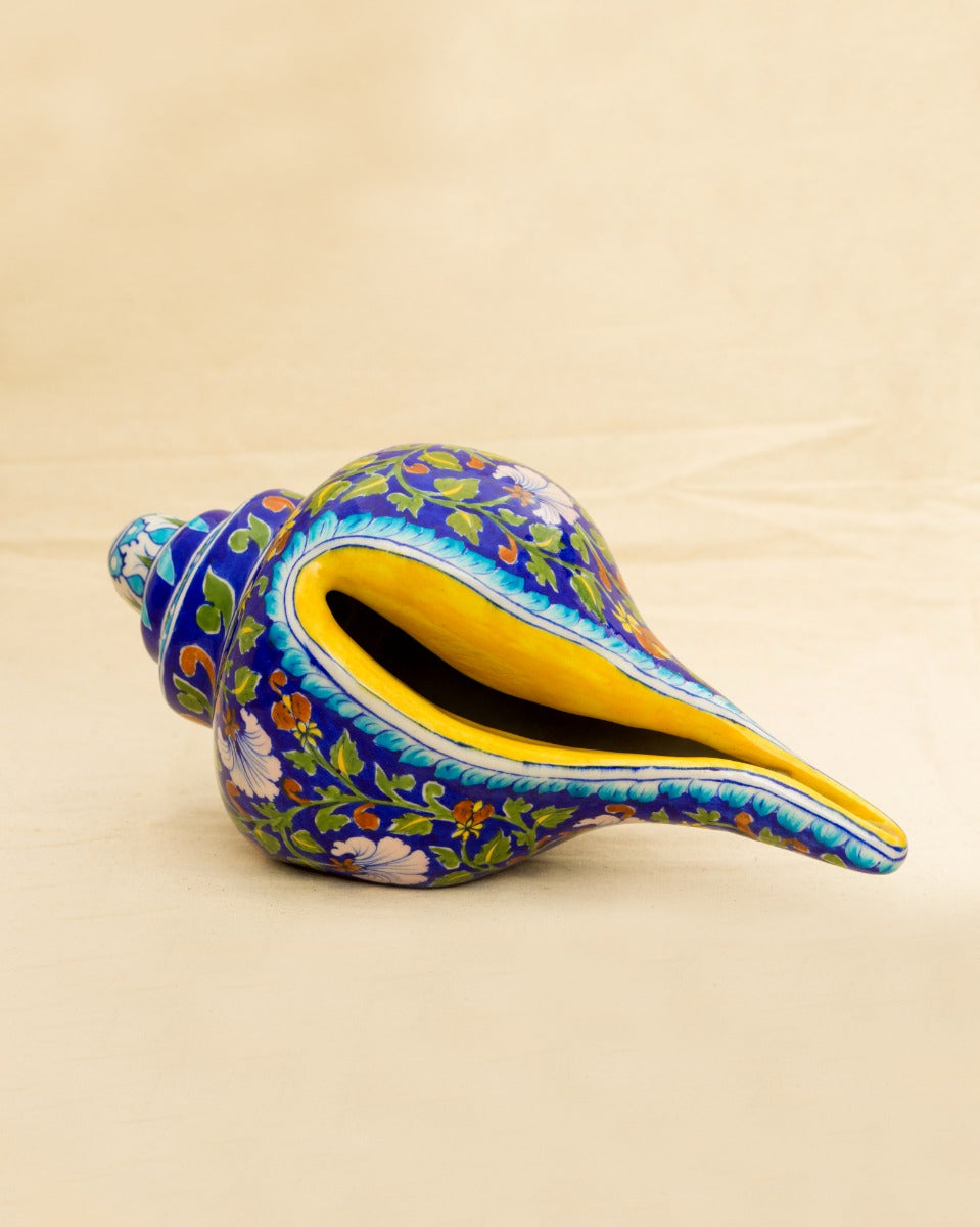 Handcrafted Shank with Flower Print Design-Blue Pottery — false