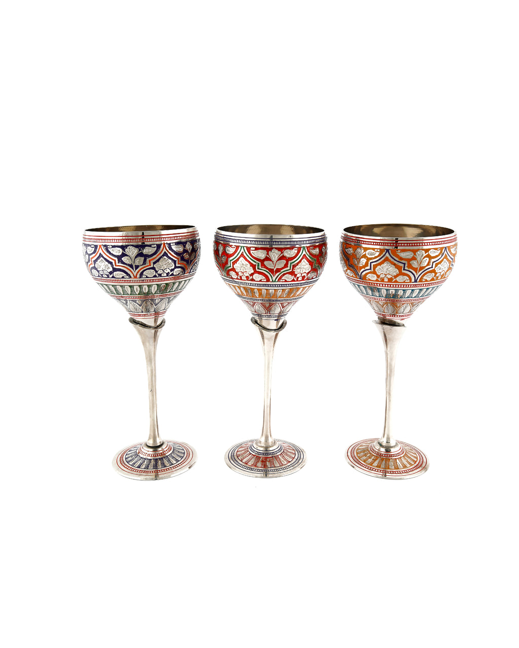 Brass Handcrafted Paimana Pakiza Wine Glass — Blue, 7 inch