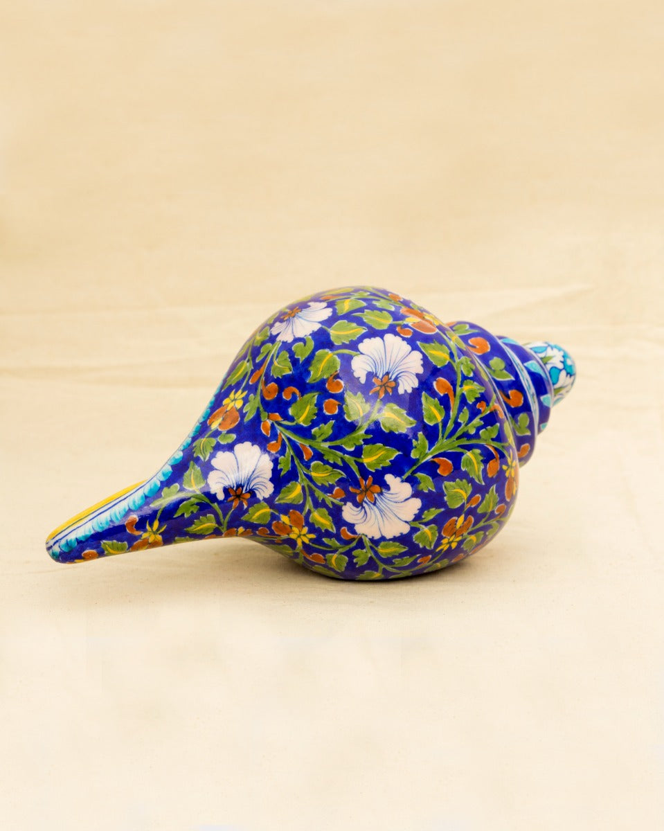 Handcrafted Shank with Flower Print Design-Blue Pottery — false
